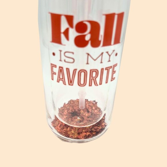 NEW FALL IS MY FAVORITE DBL GLASS TUMBLER CONFETTI LEAVES BAMBOO LID & STRAW - Picture 3 of 7
